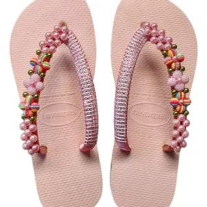 Beautifully Decorated Pink Havaianas with Colorful Pearls