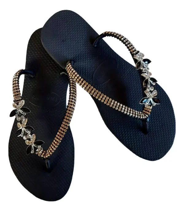 Havaianas Black Decorated with Butterfly and Rhinestones - Image 4