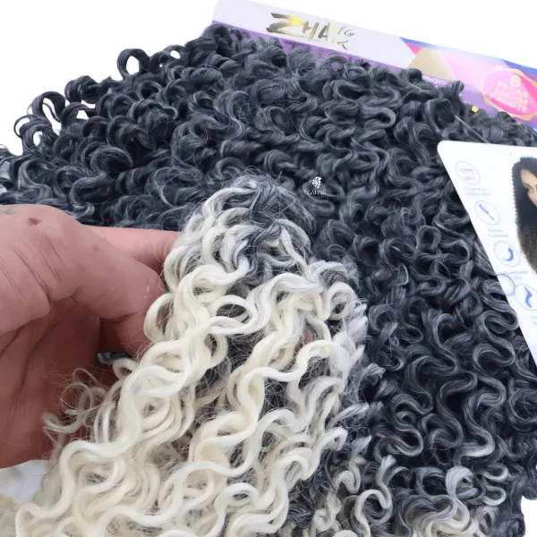 Bio Protein Nathaly Curly Hair 80 Cm 320 Gr Crochet Color Grayish Black with Platinum Californian T1B 613 - Image 4