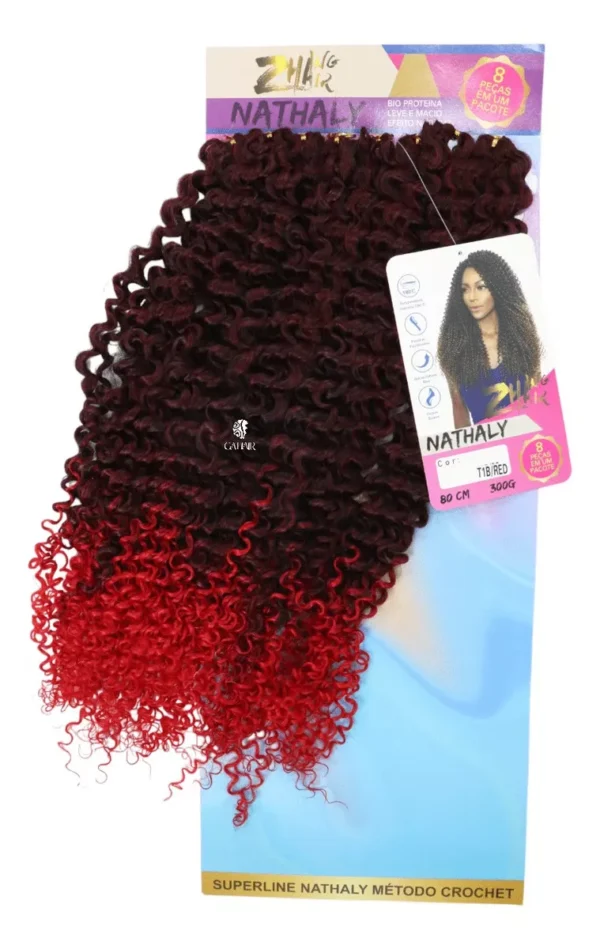 Nathaly Afro Curly Bio Vegetal Fiber Hair 80 cm Color Black with Californian Red T1B - Image 2