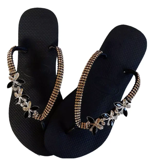 Havaianas Black Decorated with Butterfly and Rhinestones - Image 3