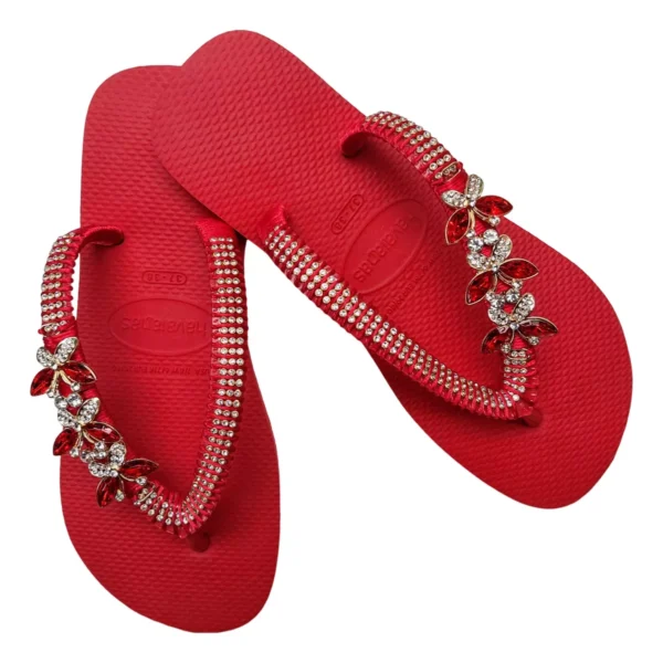 Havaianas Red Top Decorated with Butterfly Gemstones - Image 3