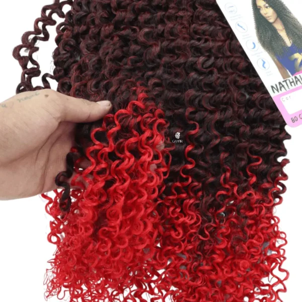 Nathaly Afro Curly Bio Vegetal Fiber Hair 80 cm Color Black with Californian Red T1B - Image 3