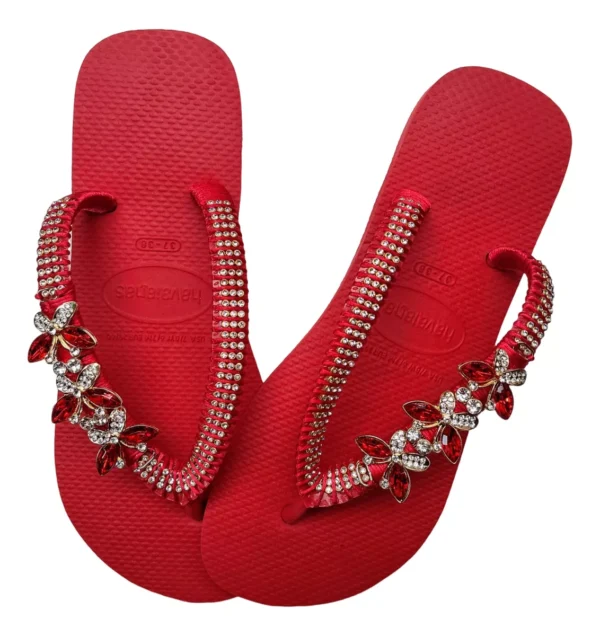 Havaianas Red Top Decorated with Butterfly Gemstones - Image 2