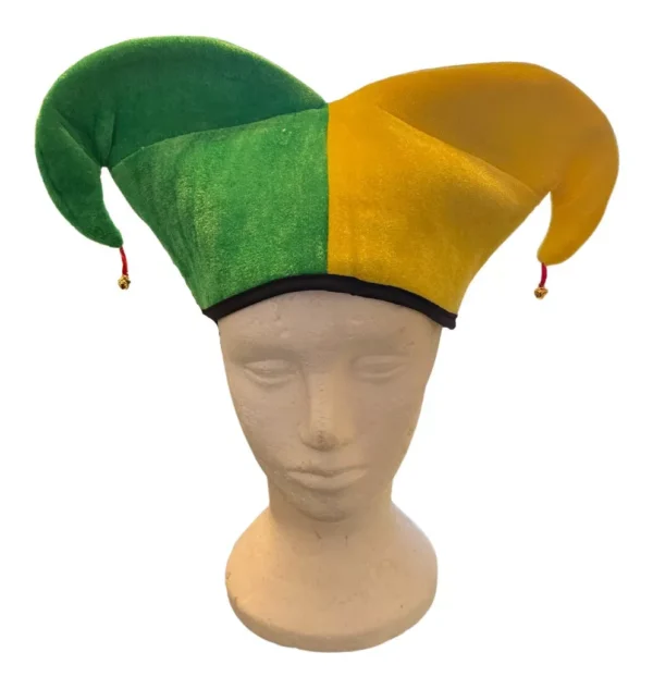 Green and Yellow Velvet Jester Hat