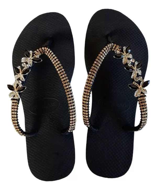 Havaianas Black Decorated with Butterfly and Rhinestones