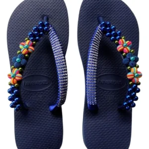 Havaianas Decorated with Beautiful Colorful Pearls