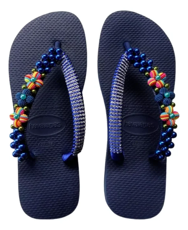 Havaianas Decorated with Beautiful Colorful Pearls