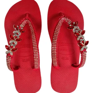 Havaianas Red Top Decorated with Butterfly Gemstones