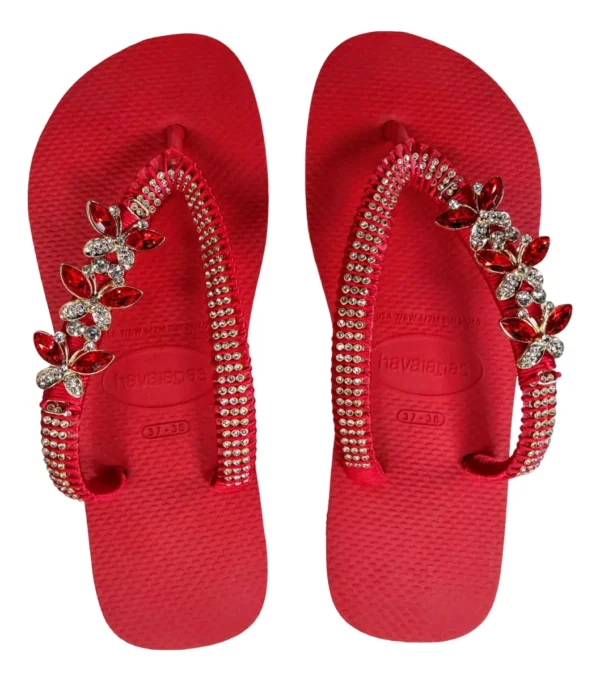 Havaianas Red Top Decorated with Butterfly Gemstones