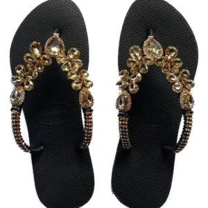 Havaianas Slim Black Decorated with Rhinestones