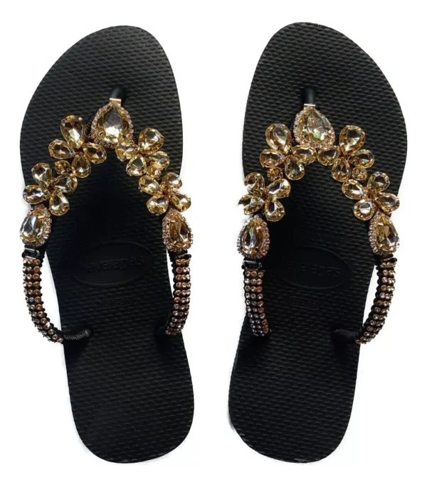 Havaianas Slim Black Decorated with Rhinestones